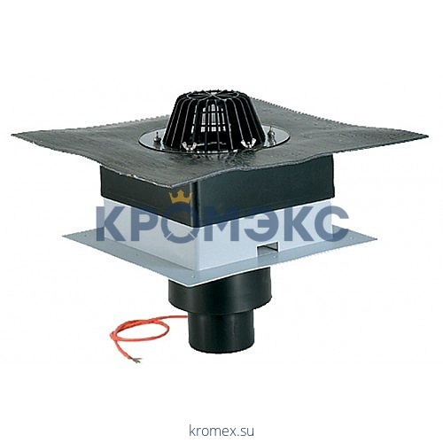 Воронка кровельная PP HL63.1H с вертикальным выпуском Дн 110 с листвоуловителем, электрообогревом, теплоизоляцией, гидроизоляционным полимербитумным полотном 500х500мм HL HL63.1H/1