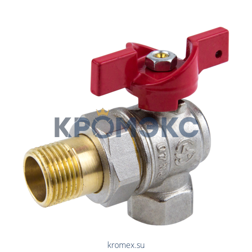 Кран шаровой латунь никель угловой 1011 Euro Ду 15 Ру40 ВР/"американка" полнопроходной бабочка Aquasfera 1011-01