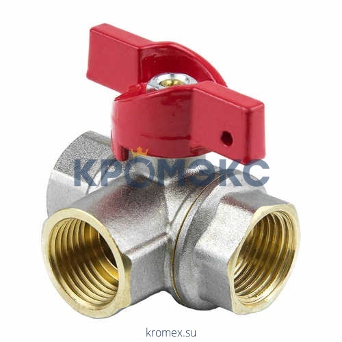 Кран шаровой латунь никель 3-ход 1021Euro Ду 15 Ру40 ВР полнопроходной бабочка Aquasfera 1021-01