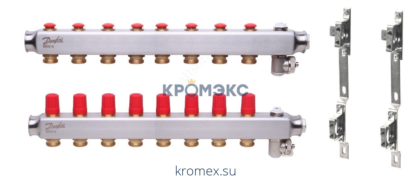 Группа коллекторная нержавеющая сталь SSM set 1" ВР 6 вых 3/4" НР под евроконус с термостатическими клапанами Danfoss SSM-6 set 088U0976