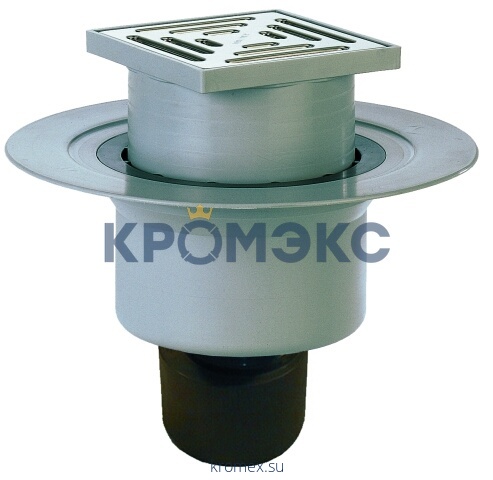 Трап регулируемый с гидрозатвором Дн 50/75/110 с нержавеющей решёткой 147х147мм вертикальный выпуск HL HL317