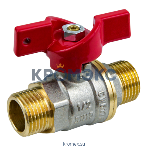 Кран шаровой латунь никель 1005 Euro Ду 25 Ру25 НР полнопроходной бабочка Aquasfera 1005-03