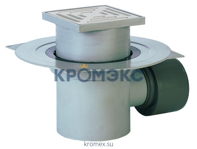 Трап для подвалов и тех.помещений регулируемый с гидрозатвором Дн 75/110 с пластиковой решёткой 147х147мм горизонтальный выпуск HL HL72.1