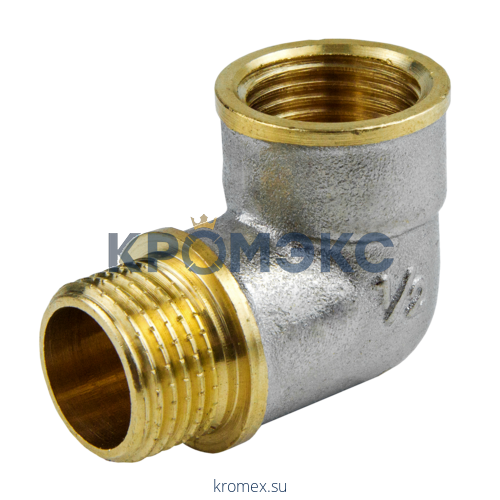 Угольник латунь никель реборда Ду 20 (3/4") ВР/НР 9006 ГОСТ 32585-2013 Aquasfera 9006-02