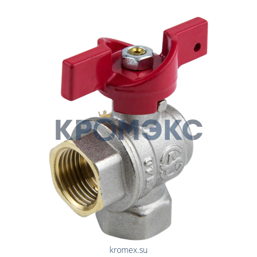 Кран шаровой латунь никель угловой 1008 Euro Ду 15 Ру40 ВР полнопроходной бабочка Aquasfera 1008-01