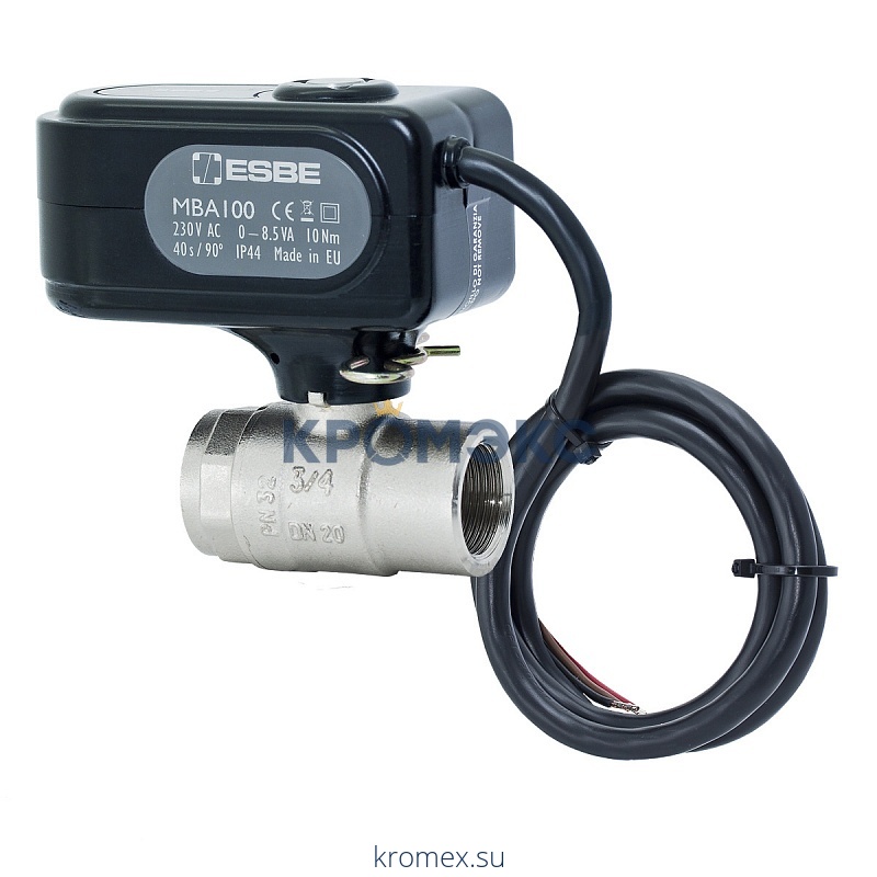 Кран шаровой латунь никель MBA121 Ду 20 Ру32 ВР полнопроходной с эл/прив 220В Esbe 43100100