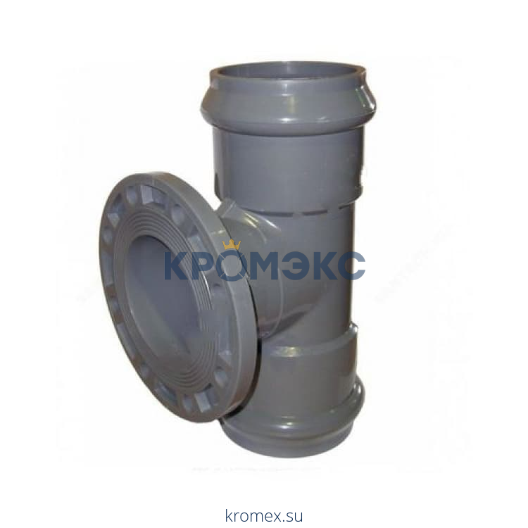 Тройник НПВХ серый SDR26 Дн 110х100х90гр Ру10 фланец-раструб напорный фланец сталь