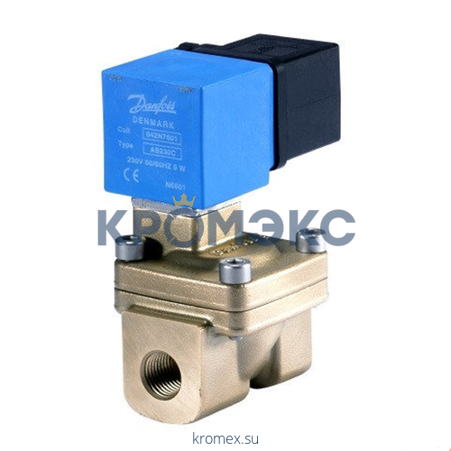 Клапан эл/магн латунь НЗ EV220W Ду20 Ру16 ВР серия 10-50 с катушкой AS230CS 220В AC 80С Danfoss 042U426532