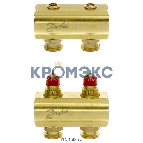 Группа коллекторная латунь FHF 1" ВР/ВР 4 вых 3/4" НР под евроконус с термостатическими клапанами Danfoss 088U0504