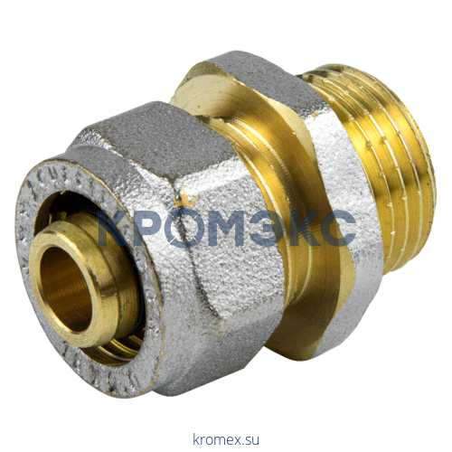 Муфта МП латунь никель обжим 7001 Дн 16х3/4" НР ГОСТ 32415-2013 Aquasfera 7001-02