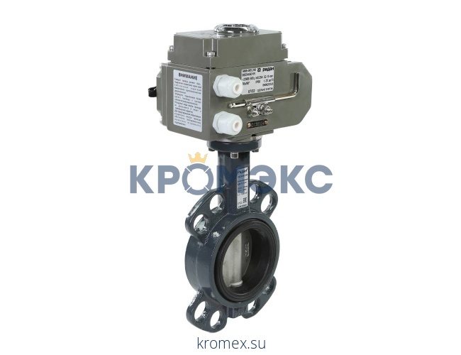 Затвор дисковый с электроприводом 082X4407R ЗДМ + 082X4515R АМБ + 082X4481R переходник 17/22 мм; DN 200 PN 16, Т= - 15°C до 120 °С, межфл, АМБ 24 В переменный ток, EPDM, корпус-чугун, диск-чугун, Ридан 082X4561R