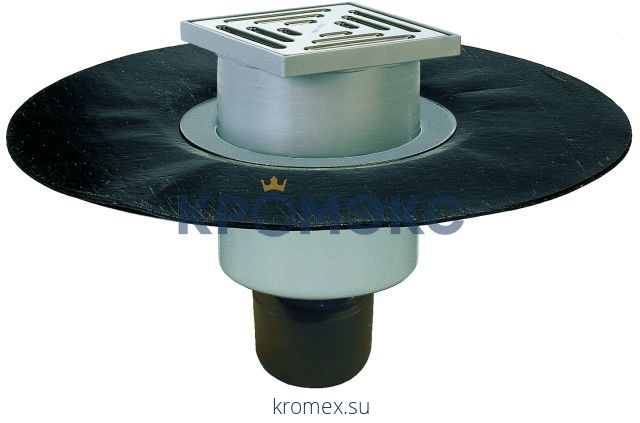 Трап регулируемый с гидрозатвором Дн 50/75/110 с нержавеющей решёткой 147х147мм с полимербитумным полотном вертикальный выпуск HL HL317H