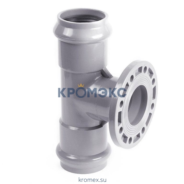 Тройник НПВХ серый SDR26 Дн 110х100х90гр Ру10 фланец-раструб напорный фланец НПВХ Aquaviva AQV104110F