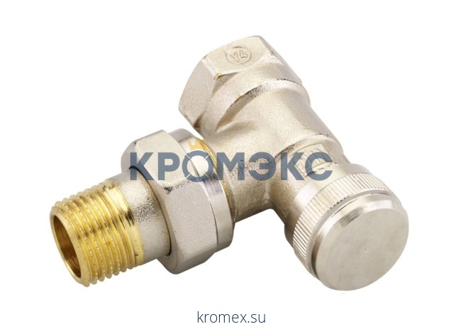 Клапан запорный LV DN 20 PN 10, Т=120 °С, угловой,никелированный, с возможностью опорожнения, для бокового присоединения к радиатору, Ридан 003L0145R