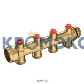 Коллектор латунь R583D 1" ВР/НР на 2 вых НР под адаптер с седлом 18мм с отсечными балансировочными клапанами Giacomini R583DY012