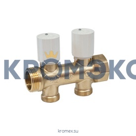 Коллектор латунь R583V 1" ВР/НР на 2 вых НР под адаптер с седлом 18мм с регулирующими клапанами Giacomini R583VY032