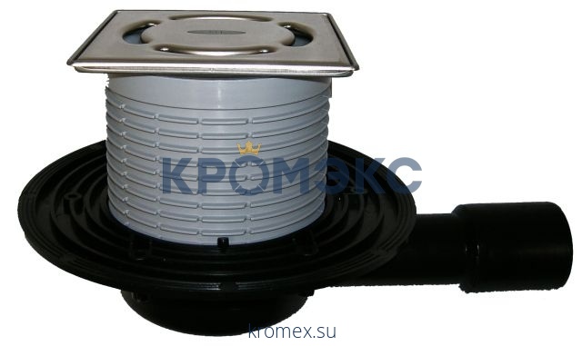 Трап регулируемый с "сухим" затвором "Primus" Дн 40/50 с нержавеющей решёткой 115х115мм с высотой корпуса H=57мм горизонтальный выпуск HL HL90Pr-3000