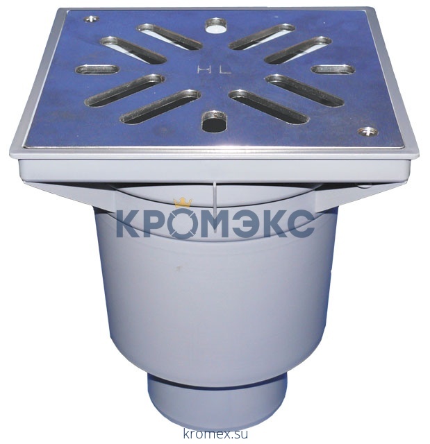 Трап нерегулируемый с гидрозатвором серия PERFEKT Дн 110 с нержавеющей решёткой 226х226мм с подрамником из ПП вертикальный выпуск HL HL606SW/1