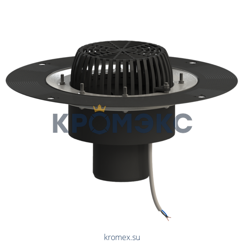 Воронка кровельная с вертикальным выпуском Дн 110 с листвоуловителем, прижимным фланцем из нержавеющей стали, электрообогревом Татполимер ТП-01.У.100-Э