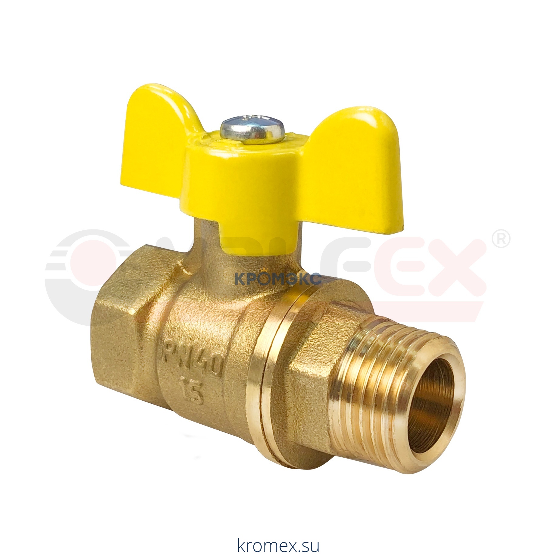Кран шаровой латунь газ 11Б27фтМ Ду 32 Ру40 ВР/НР полнопроходной бабочка VALFEX VF.278.LB3.114