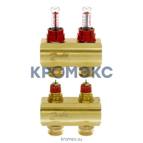 Группа коллекторная латунь FHF-F 1" ВР/ВР 7 вых 3/4" НР под евроконус с расходомерами Danfoss 088U0527