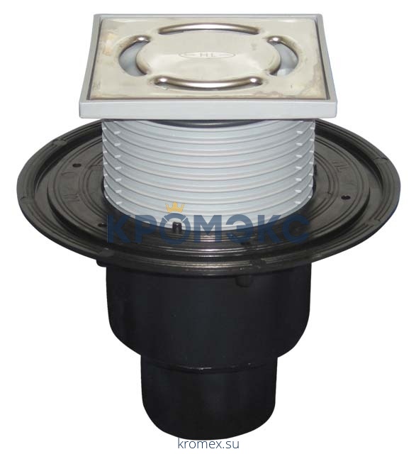 Трап регулируемый с "сухим" затвором "Primus" Дн 50/75/110 с нержавеющей решёткой 115х115мм вертикальный выпуск HL HL310NPr