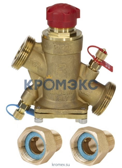 Комбинированный балансировочный клапан-ограничитель расхода AQT-R DN15 PN20, диапазон настройки=108-540 л/ч, Tmax 130 °С, с наружной резьбой, в комплекте с фитингами 003Z0232R (2шт), без измерительных ниппелей, с изменяемой настройкой, корпус-DZR Ла 003Z1