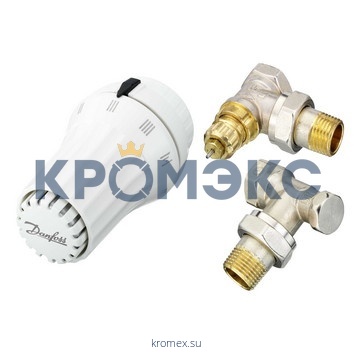 Комплект для бок/п радиатора термостатический RA-FN/RAE/RLV-S жид/нап для двухтр Ду 15 Ру6 угловой клипс RTR (RA) 8-28oC Danfoss 013G5083