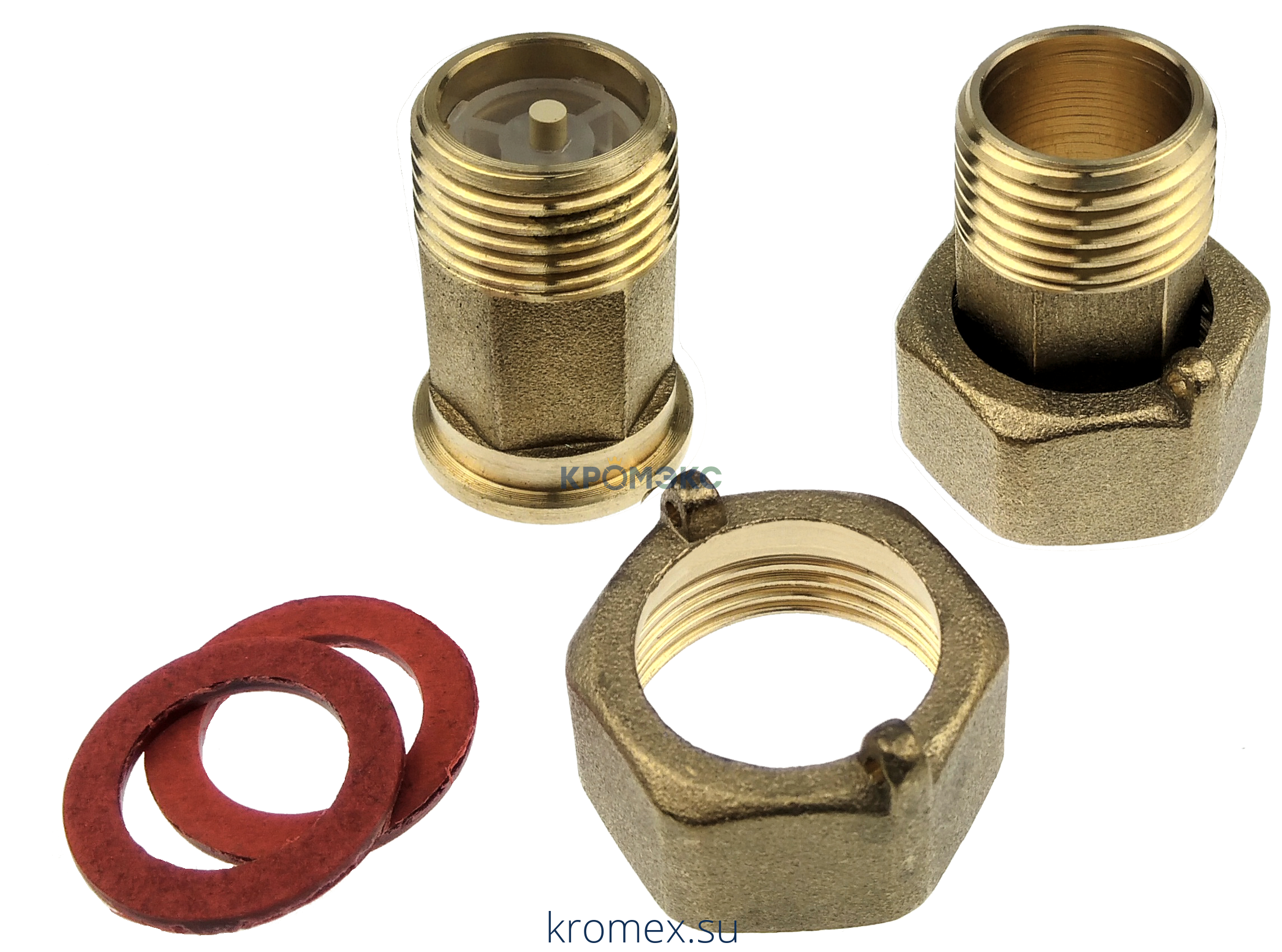 Комплект присоединительный латунь для водосчетчика Ду 15 с обратным клапаном ВР/НР GERRIDA