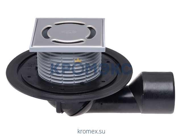 Трап регулируемый с гидрозатвором Дн 50/75 с нержавеющей решёткой 115х115мм горизонтальный/вертикальный выпуск HL HL80.1