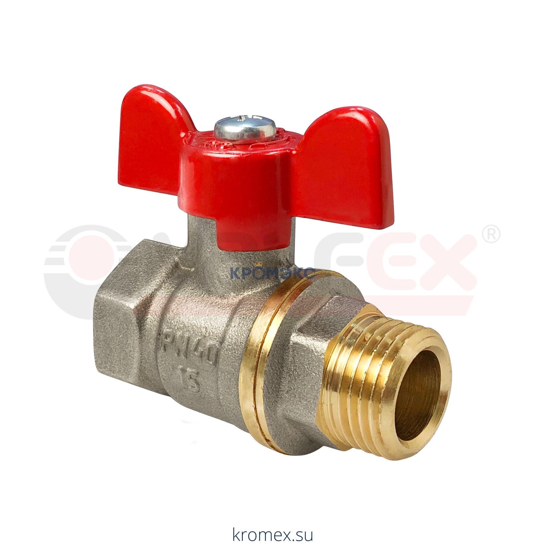 Кран шаровой латунь никель 11Б27фт1М Ду 25 Ру40 ВР/НР полнопроходной бабочка VALFEX VF.218.NB1.100