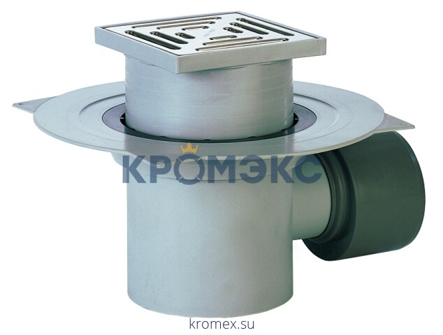 Трап регулируемый с гидрозатвором Дн 75/110 с нержавеющей решёткой 147х147мм горизонтальный выпуск HL HL72.1N