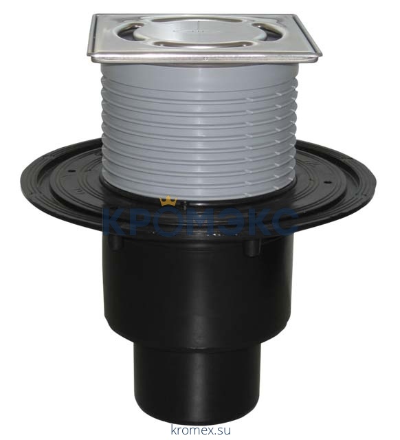 Трап регулируемый с "сухим" затвором "Primus" Дн 50/75/110 с нержавеющей решёткой 115х115мм с фиксацией решетки Klick-Klack вертикальный выпуск HL HL310NPr-3000