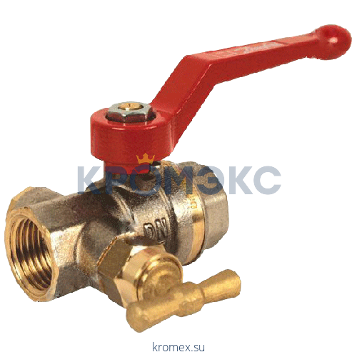 Кран шаровой латунь со спускником BVR-D никель Ду 15 Ру40 ВР G1/2" рычаг полнопроходной со спускником Danfoss 065B8216