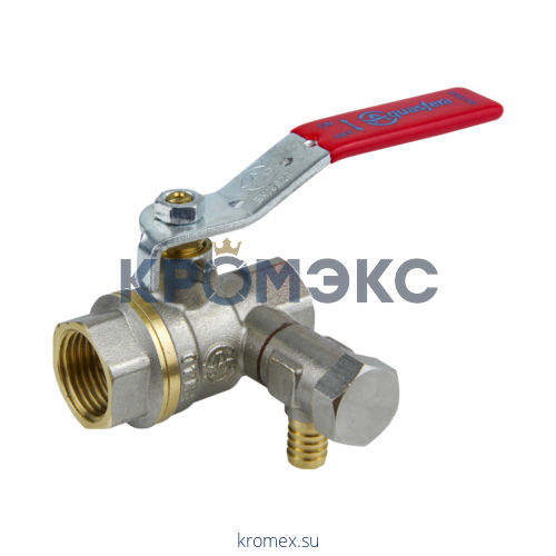 Кран шаровой латунь со спускником 1012 никель Ду 15 Ру40 ВР G1/2" рычаг полнопроходной со спускником 1/4” Aquasfera 1012-01.