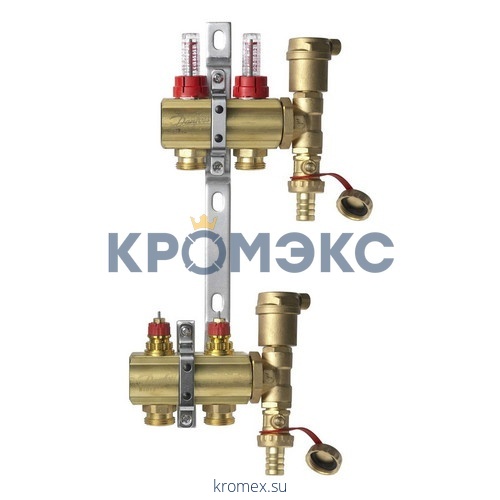 Группа коллекторная латунь FHF-F set 1" ВР/ВР 5 вых 3/4" НР с расходомерами Danfoss 088U0725