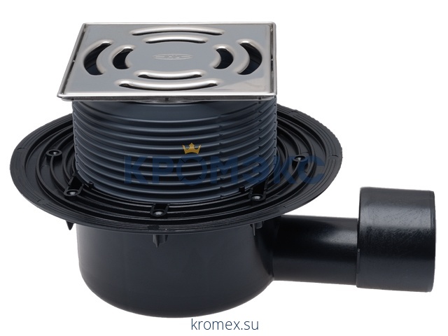 Трап регулируемый с гидрозатвором Дн 50/75 с нержавеющей решёткой 138х138мм с фиксацией решетки Klick-Klack горизонтальный выпуск HL HL5100