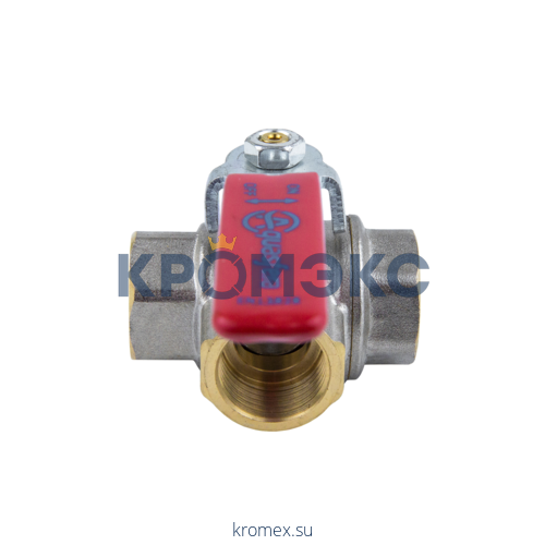 Кран шаровой латунь никель 3-ход 1020Euro Ду 20 Ру30 ВР полнопроходной рычаг Aquasfera 1020-02