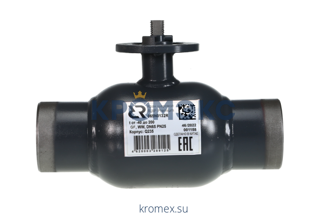 Шаровой кран RJIP Premium WW GF DN 100 PN 25 Т= 180 °С, приварной, стандартный проход, под эл/п, Ридан 065N0142R