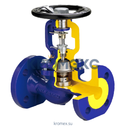 Клапан запорный чугун 234A Ду 25 Ру16 Тмакс=300 оС фл со штурвалом сильфонный Zetkama 234A025C01