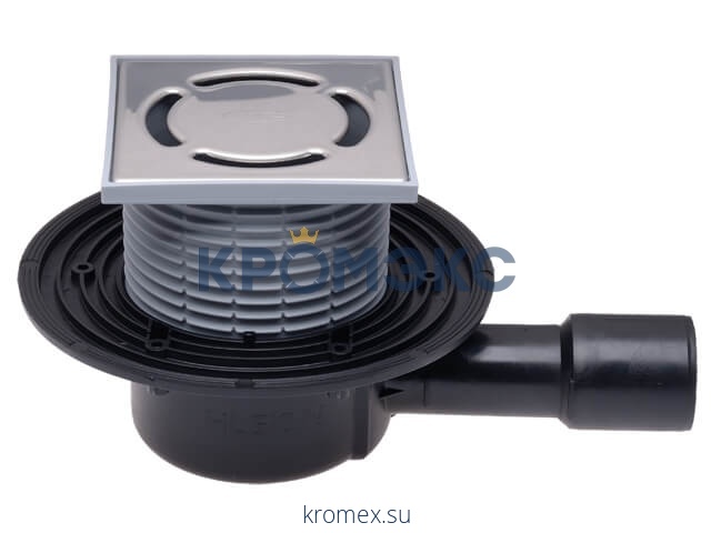 Трап регулируемый с гидрозатвором Дн 40/50 с нержавеющей решёткой 115х115мм горизонтальный выпуск HL HL510N