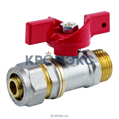 Кран шаровой латунь никель 1017 Euro Дн 20х1/2" Ру16 НР/обжим бабочка Aquasfera 1017-02