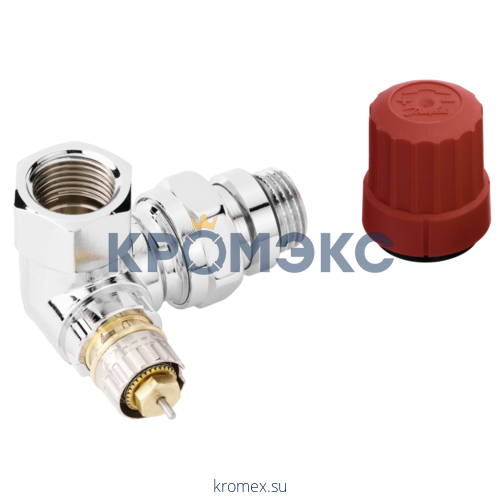 Клапан термостатический RA-NCX для двухтр Ду 15 Ру10 угловой трёхосевой ВР клипс RTR (RA) прав хром глянцевый Danfoss 013G4239