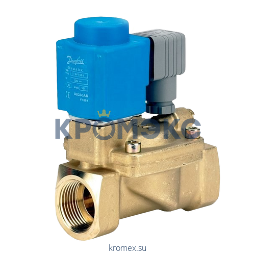 Клапан эл/магн латунь НО EV220W Ду15 Ру16 G1/2" ВР серия 10-50 с катушкой AS230CS 220В AC 80С Danfoss 042U436432