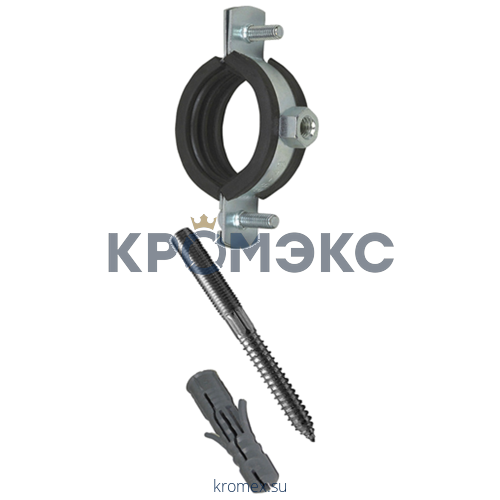 Хомут крепежный сталь оц с резиновой прокладкой 3020 (Дн 47-51) (1 1/2") М8 в/к винт-шуруп, дюбель Strongman 3020.048A