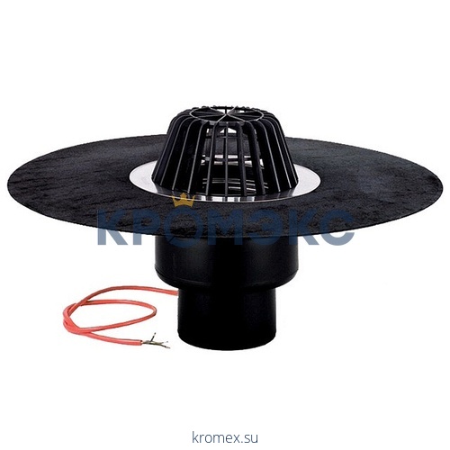 Воронка кровельная PP HL62.1H с вертикальным выпуском Дн 75 с листвоуловителем, электрообогревом, теплоизоляцией, гидроизоляционным полимербитумным полотном 500мм HL HL62.1H/7