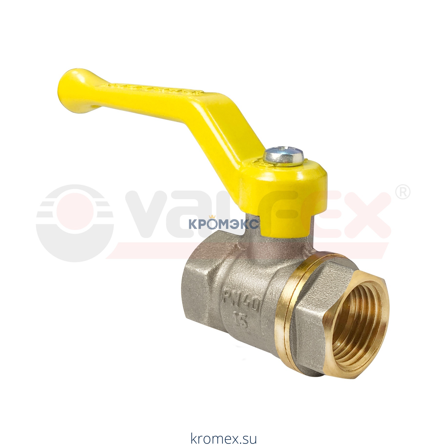 Кран шаровой латунь никель газ 11Б27фтМ Ду 32 Ру40 ВР полнопроходной рычаг VALFEX VF271.NR3.114