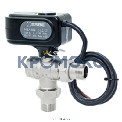 Кран шаровой латунь никель 3-ход MBA136 Ду 25 Ру32 НР/ВР/НР полнопроходной с эл/прив 220В Esbe 43102400