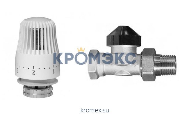 Комплект: 013G7014R_клапан терморегулирующий TR-N DN 15 PN 10, Т=120 °С, прямой, никелированный, с внутренней резьбой; 013G7084R_Термостатический элемент TR 84, жидкостной датчик, для установки на клапаны TR-N и TR-G c присоединительной резьбой М30× 013G2