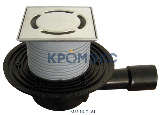 Трап регулируемый с "сухим" затвором "Primus" Дн 40/50 с нержавеющей решёткой 115х115мм с фиксацией решетки Klick-Klack горизонтальный выпуск HL HL510NPr-3000